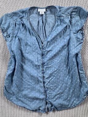 Liz Claiborne Lyocell Chambray Dot Sleeveless Blouse Medium Cottagecore Boho